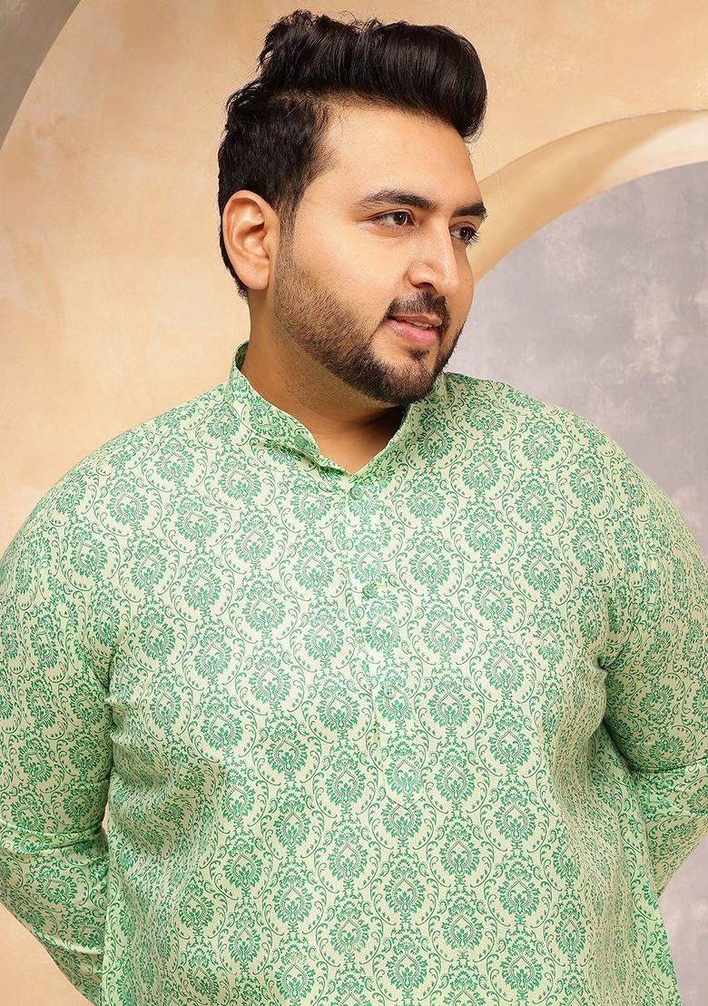 Green Printed Poly Blend Kurta For Men