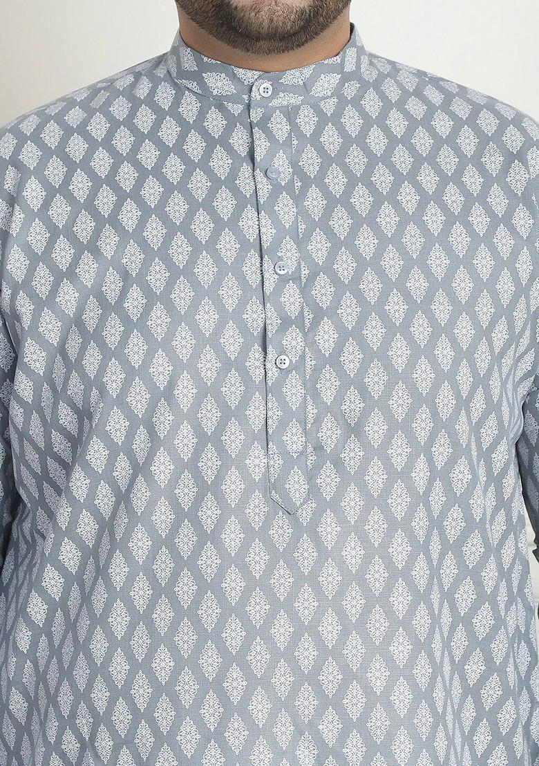 Grey Printed Poly Blend Kurta For Men