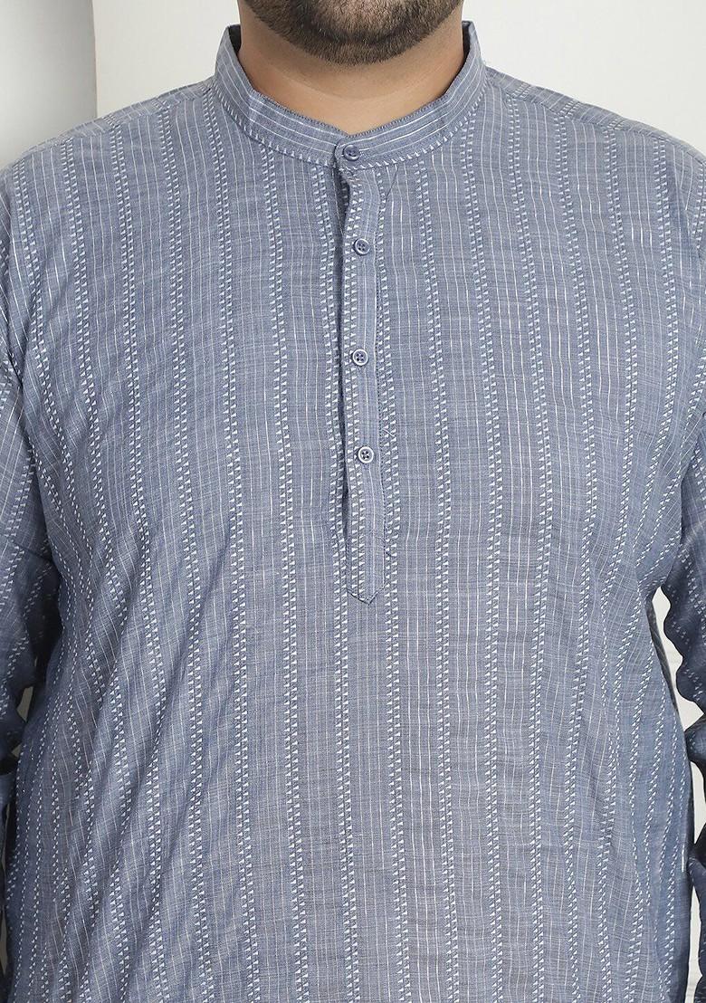 Grey Embroidered Cotton Kurta For Men