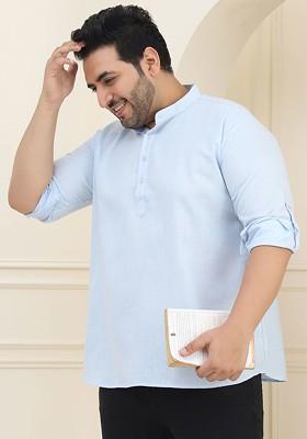Blue Solid Cotton Kurta For Men