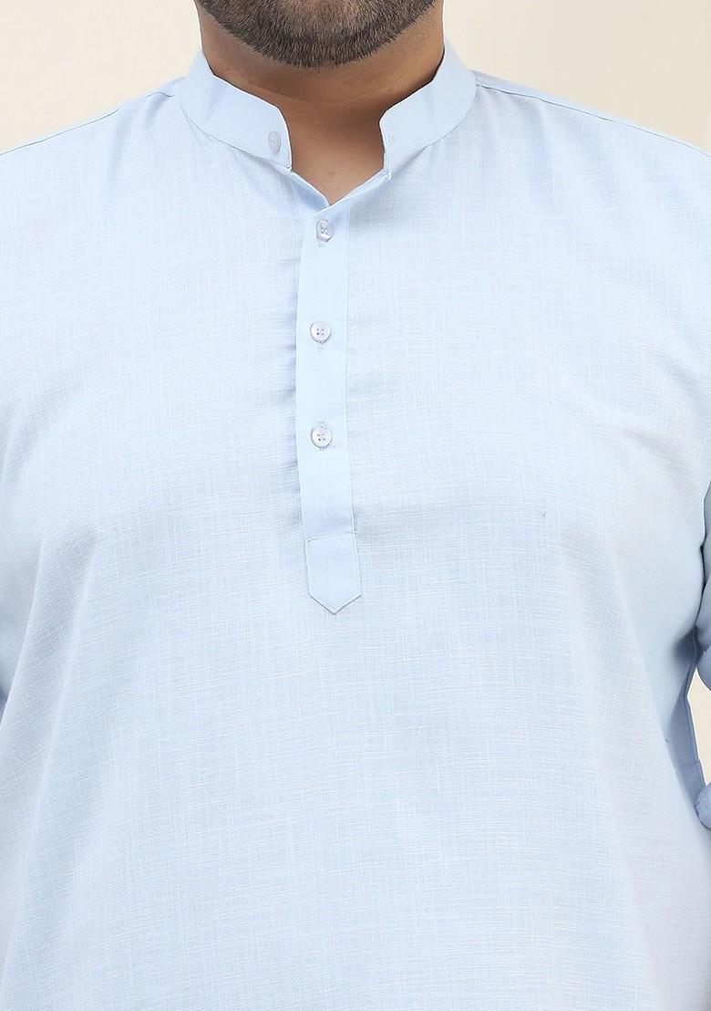 Blue Solid Cotton Kurta For Men