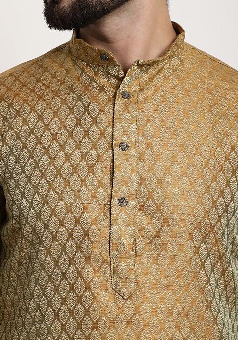 Gold Woven Jacquard Kurta For Men