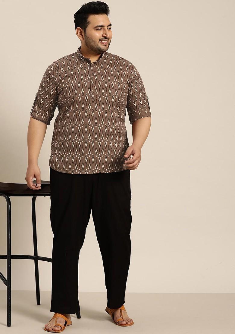 Brown Printed Cotton Kurta For Men