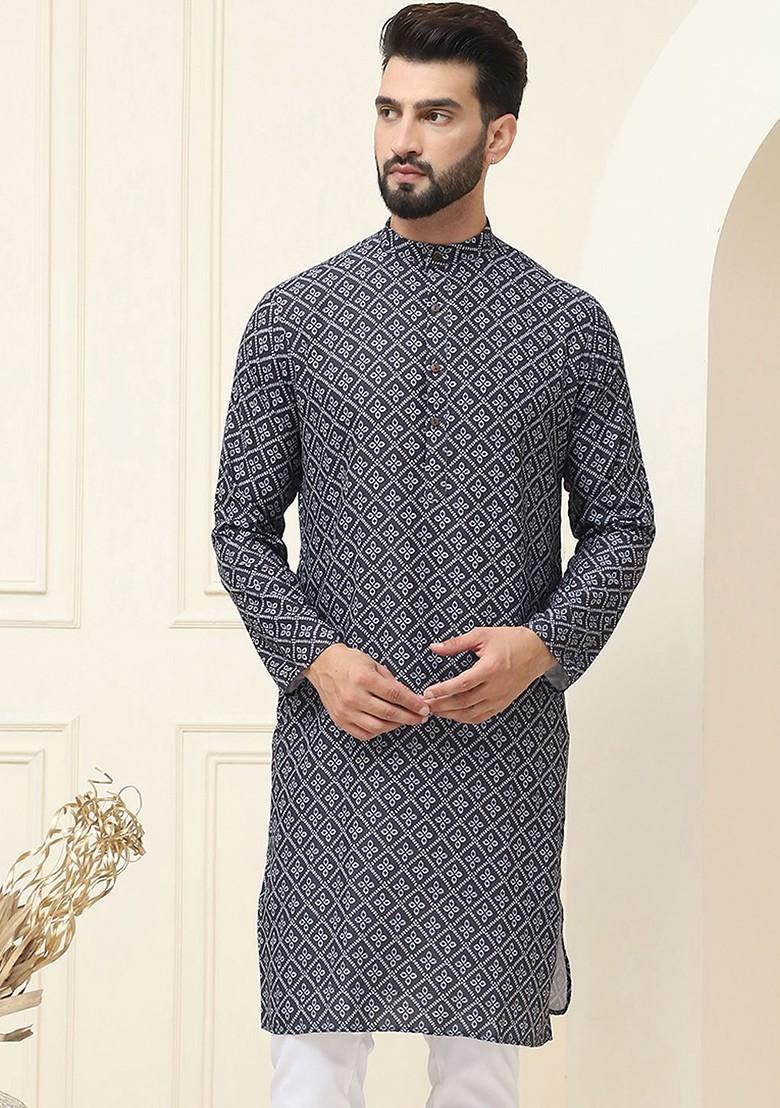 Black Ethnic Motifs Cotton Kurta For Men