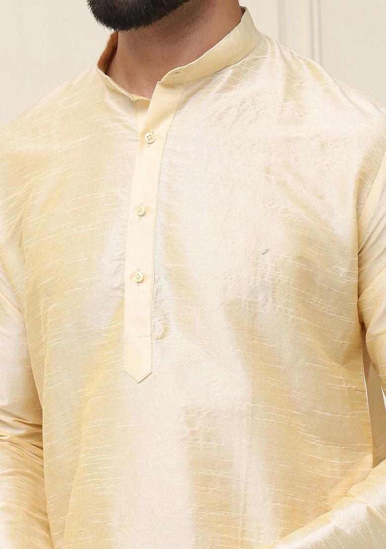 Beige Solid Jacquard Kurta For Men