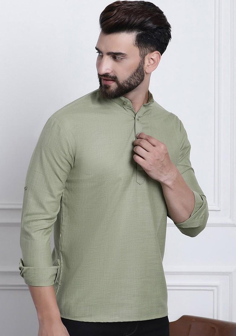 Green Solid Poly Blend Kurta For Men