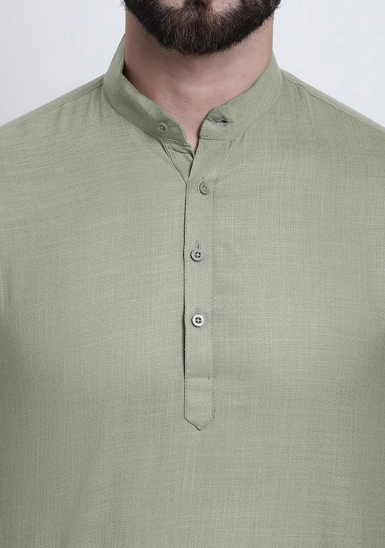 Green Solid Poly Blend Kurta For Men