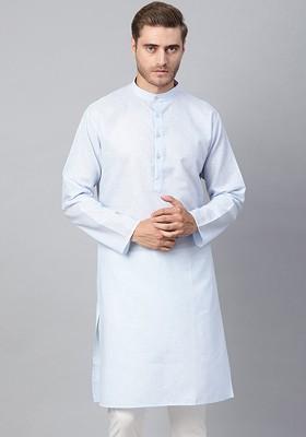 Blue Woven Poly Blend Kurta For Men