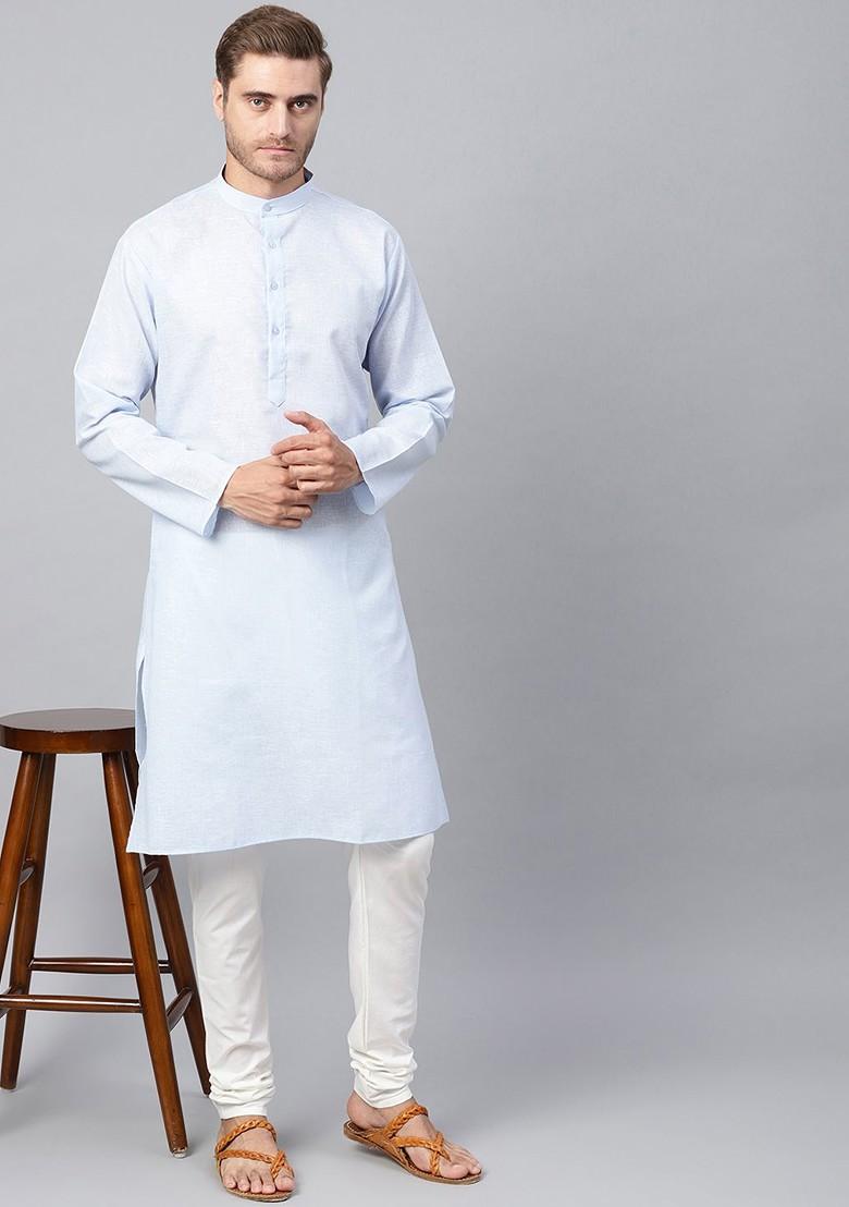 Blue Woven Poly Blend Kurta For Men