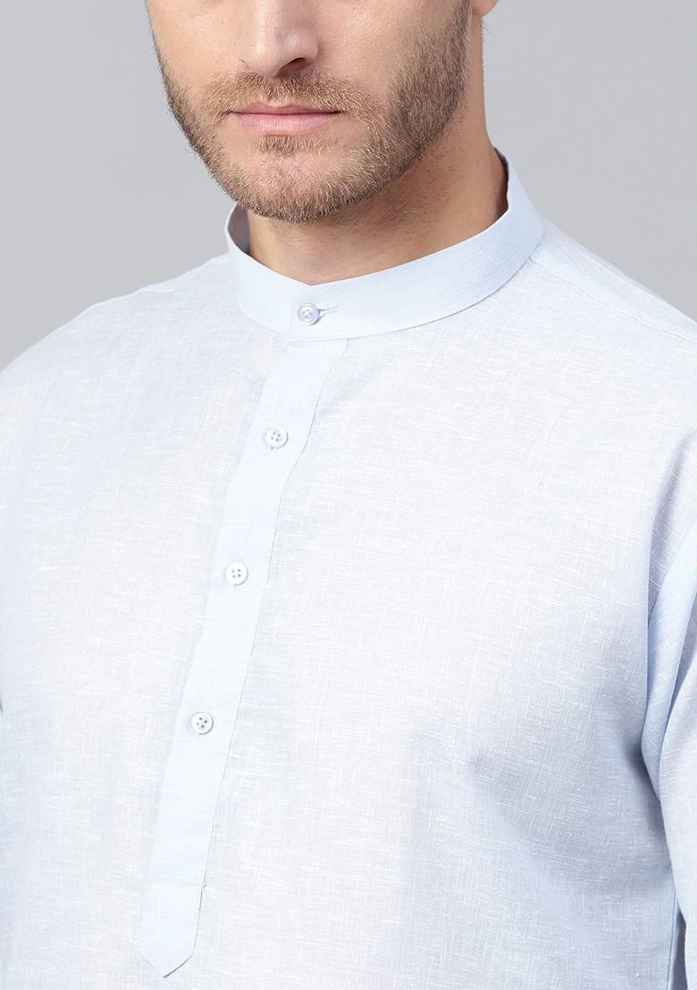Blue Woven Poly Blend Kurta For Men