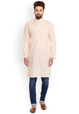 Peach Solid Poly Blend Kurta For Men