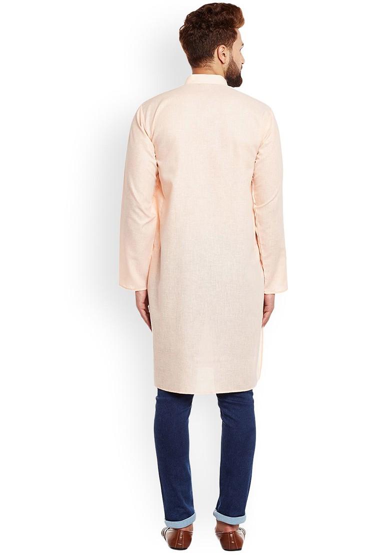 Peach Solid Poly Blend Kurta For Men