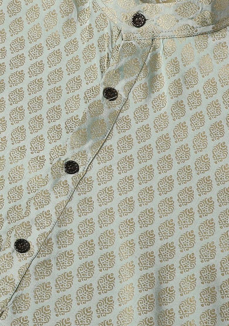 Green Ethnic Motifs Jacquard Kurta For Men