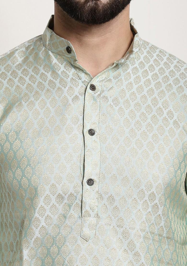 Green Ethnic Motifs Jacquard Kurta For Men