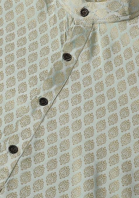 Green Ethnic Motifs Jacquard Kurta For Men