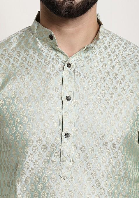 Green Ethnic Motifs Jacquard Kurta For Men