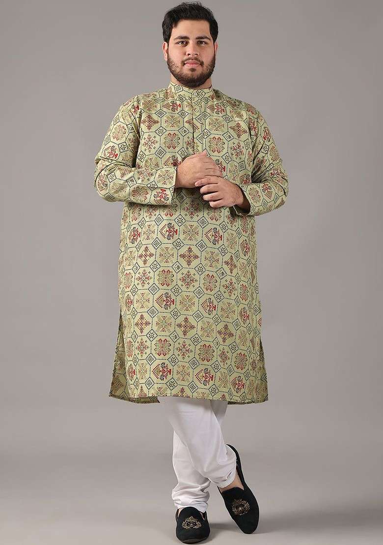 Green Ethnic Motifs Cotton Kurta For Men - Indya