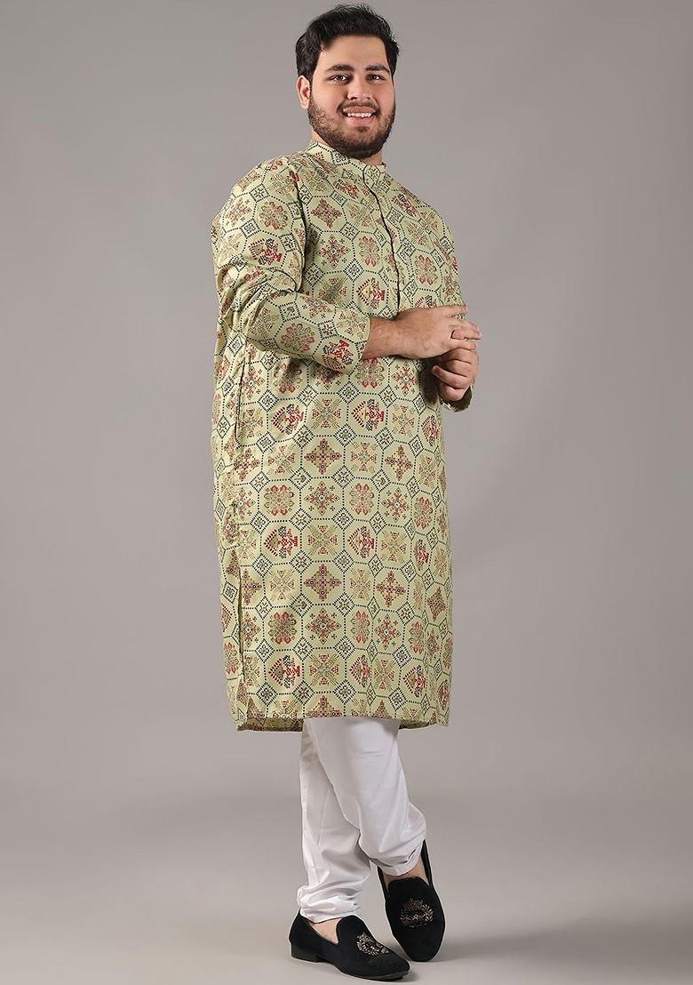 Green Ethnic Motifs Cotton Kurta For Men