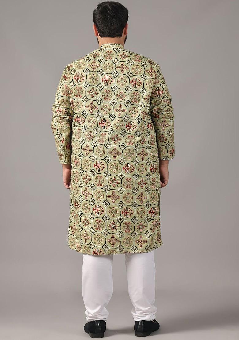 Green Ethnic Motifs Cotton Kurta For Men
