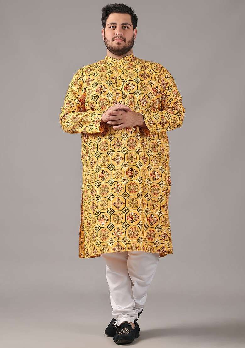 Yellow Ethnic Motifs Cotton Kurta For Men - Indya
