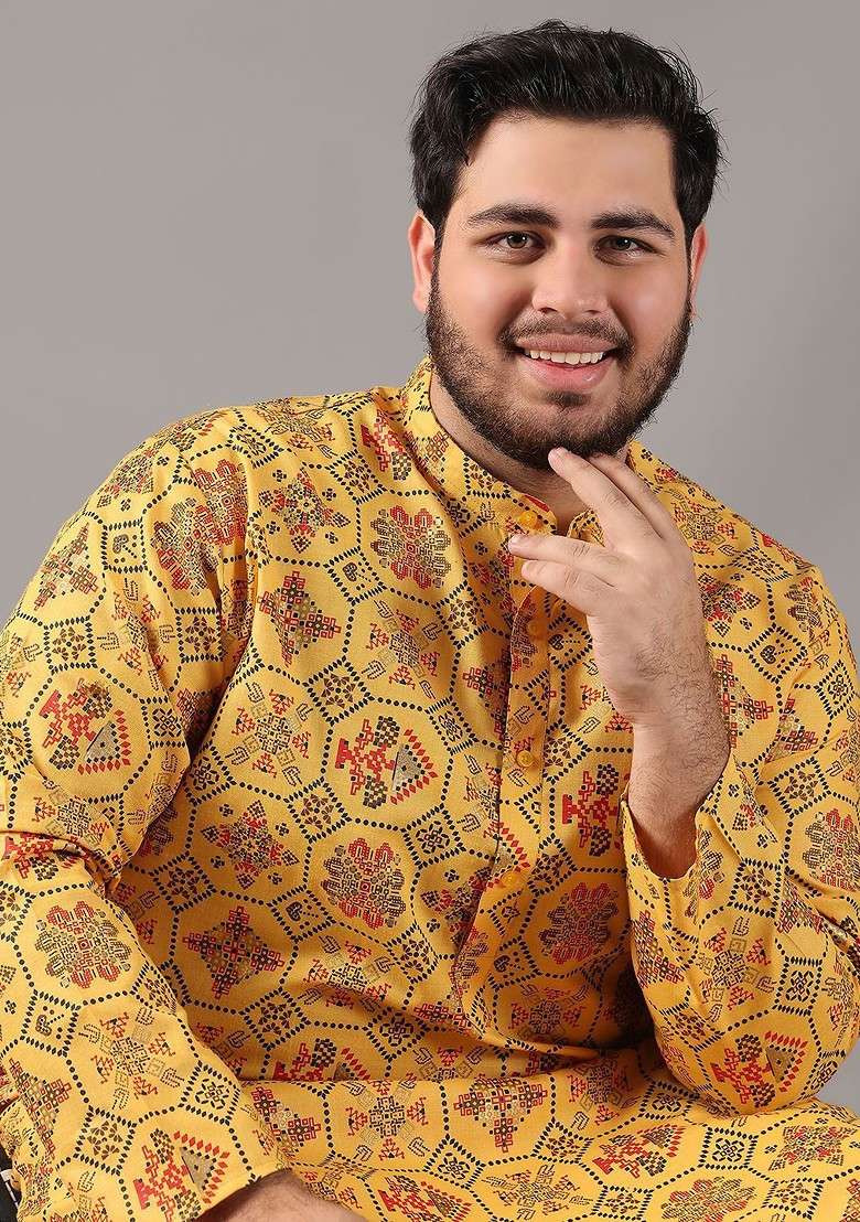 Yellow Ethnic Motifs Cotton Kurta For Men - Indya