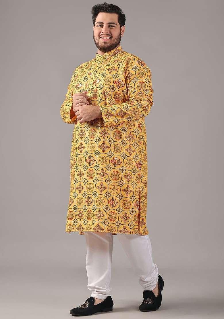 Yellow Ethnic Motifs Cotton Kurta For Men - Indya