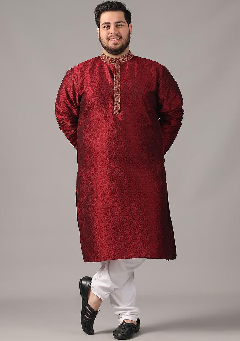 Maroon Woven Poly Blend Kurta For Men