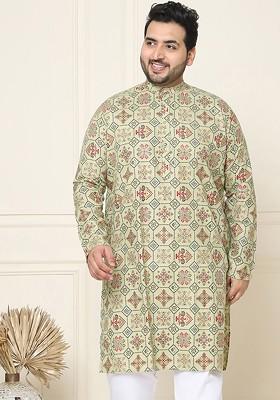 Green Ethnic Motifs Cotton Kurta For Men