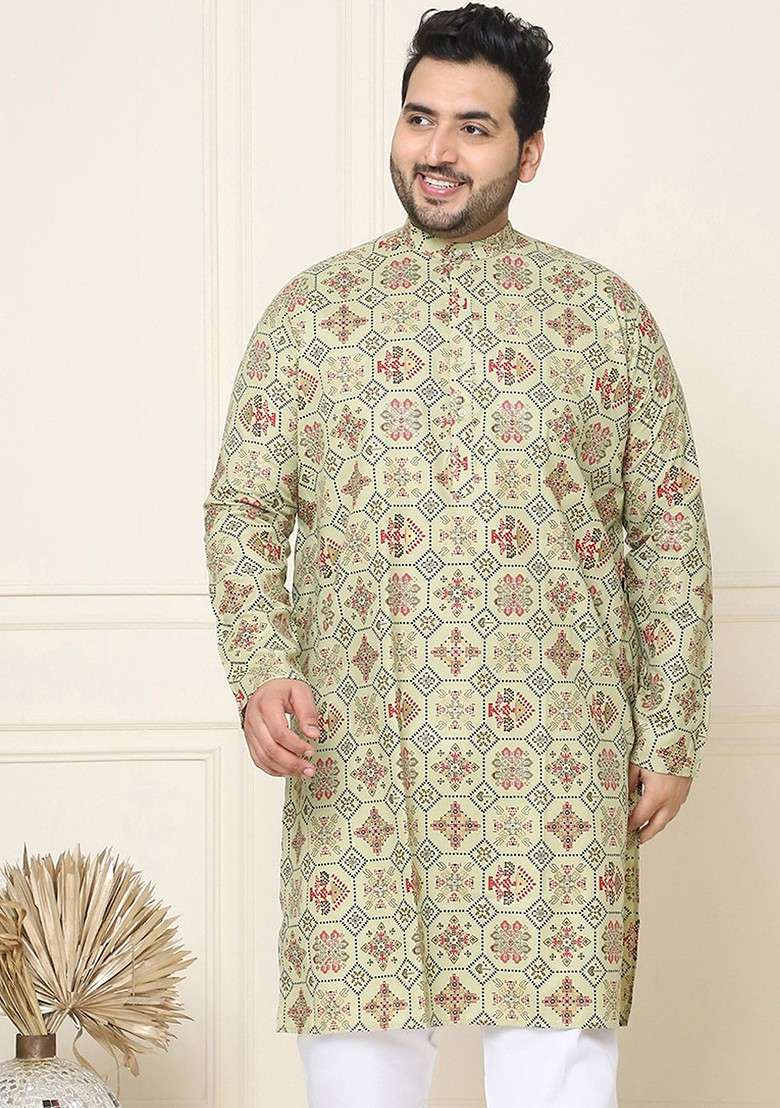 Green Ethnic Motifs Cotton Kurta For Men - Indya