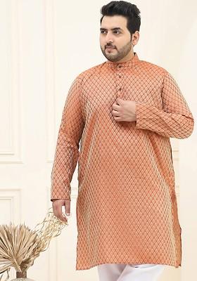 Orange Ethnic Motifs Poly Blend Kurta For Men