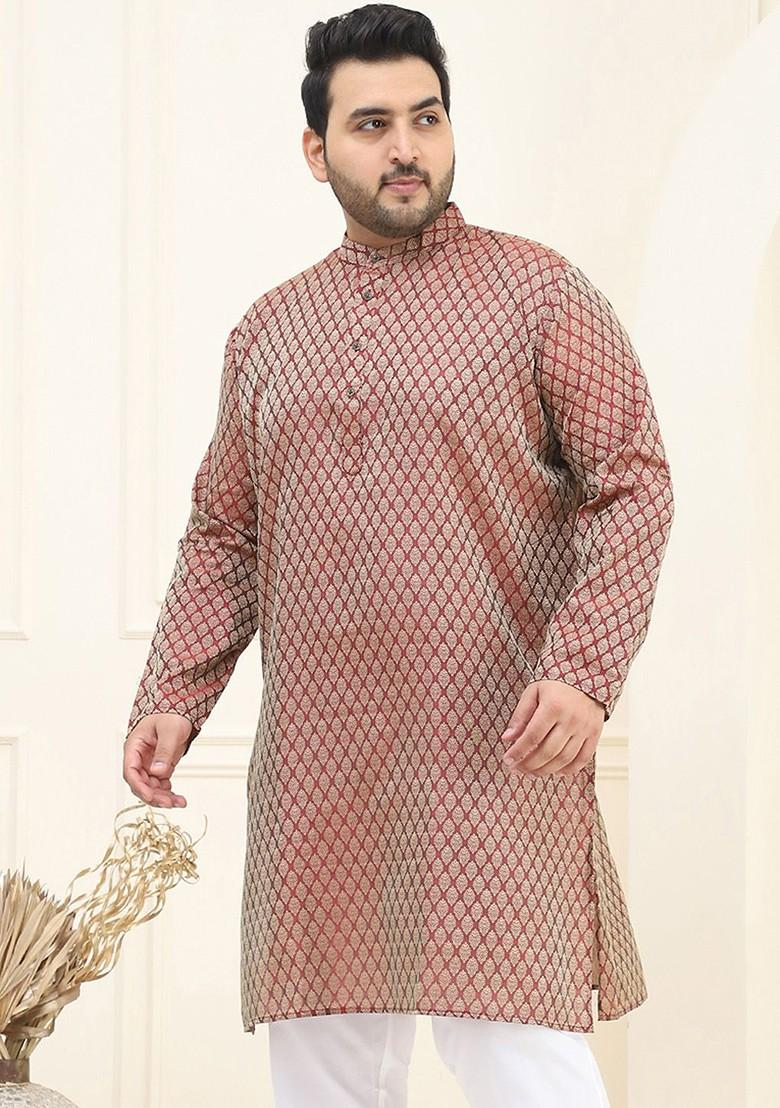 Maroon Ethnic Motifs Poly Blend Kurta For Men