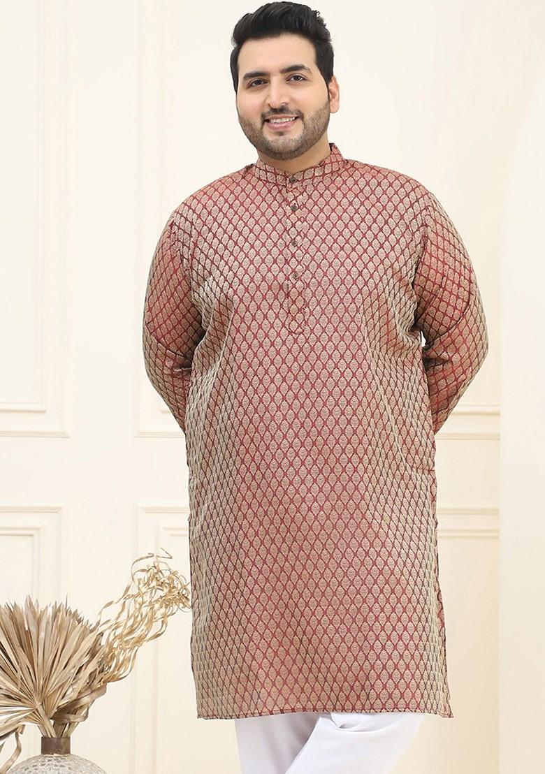Maroon Ethnic Motifs Poly Blend Kurta For Men