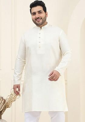Cream Ethnic Motifs Jacquard Kurta For Men