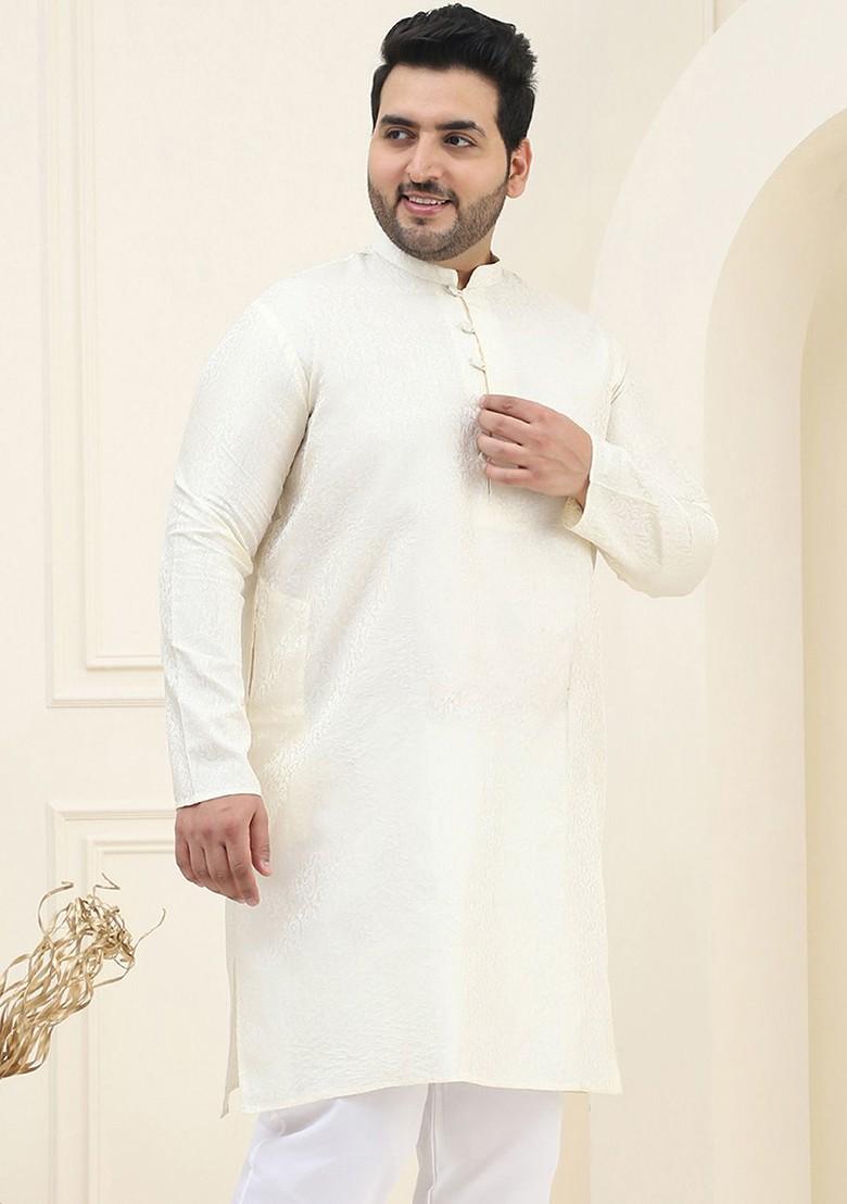 Cream Ethnic Motifs Jacquard Kurta For Men