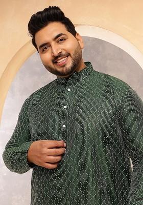Green Printed Poly Blend Kurta For Men