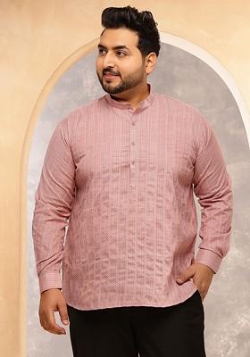 Pink Striped Cotton Kurta For Men