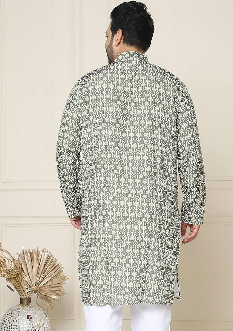 Olive Printed Poly Blend Kurta For Men