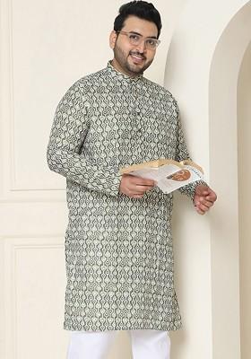 Olive Ethnic Motifs Cotton Kurta For Men