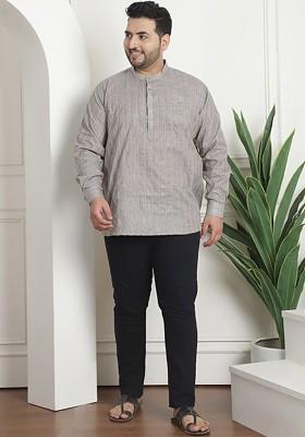 Brown Striped Cotton Kurta For Men