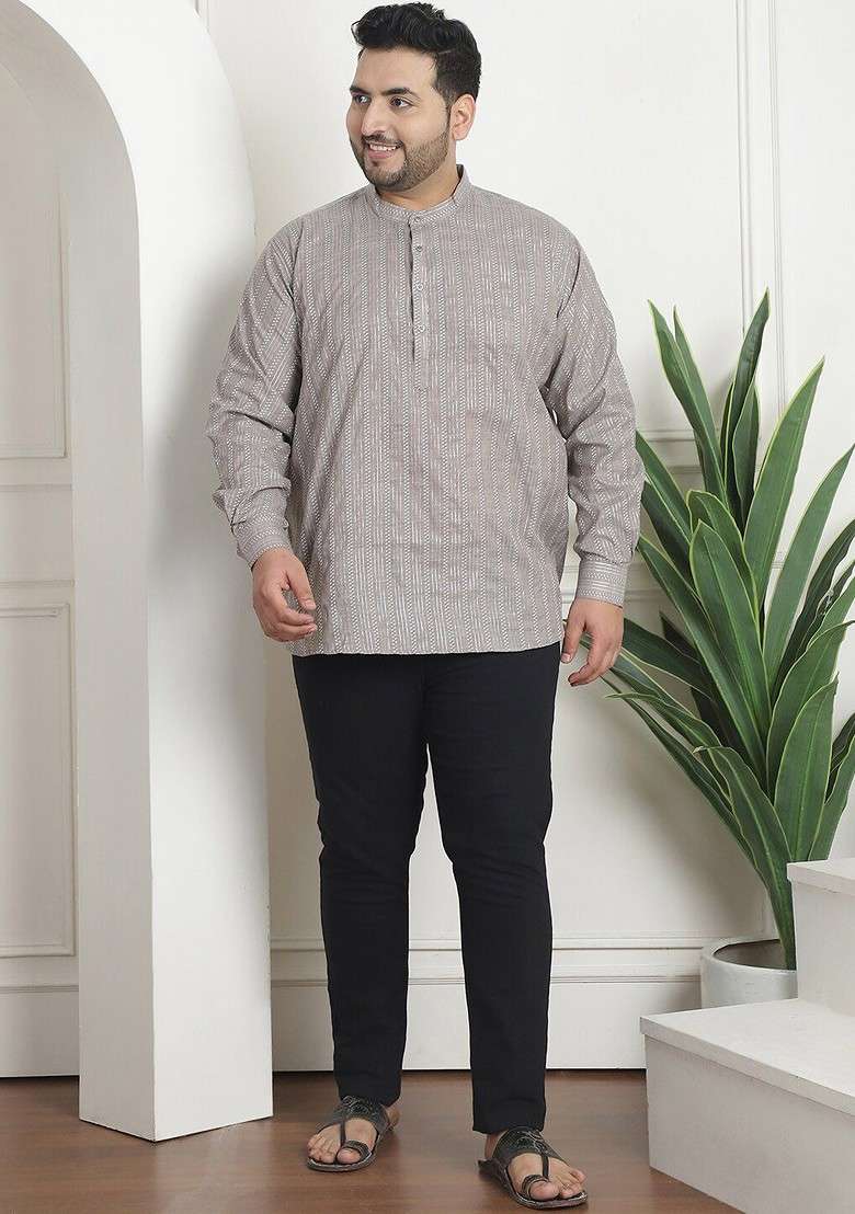 Brown Striped Cotton Kurta For Men - Indya
