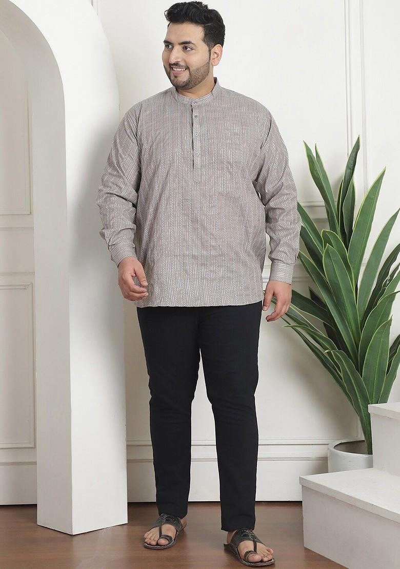 Brown Striped Cotton Kurta For Men