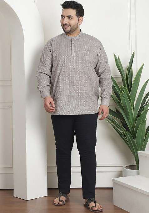 Brown Striped Cotton Kurta For Men