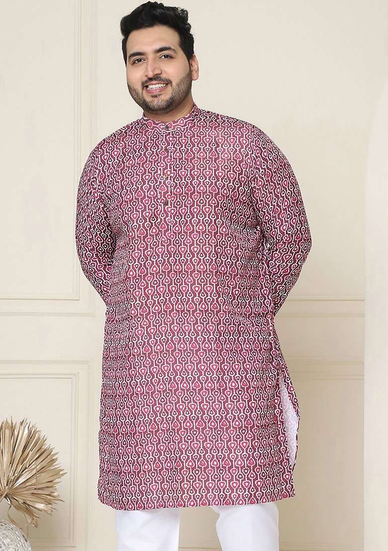 Brown Printed Poly Blend Kurta For Men - Indya