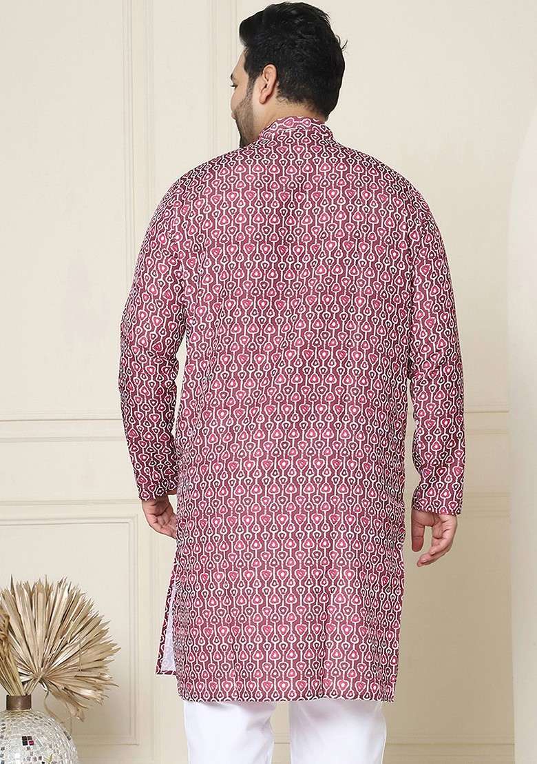 Brown Printed Poly Blend Kurta For Men - Indya