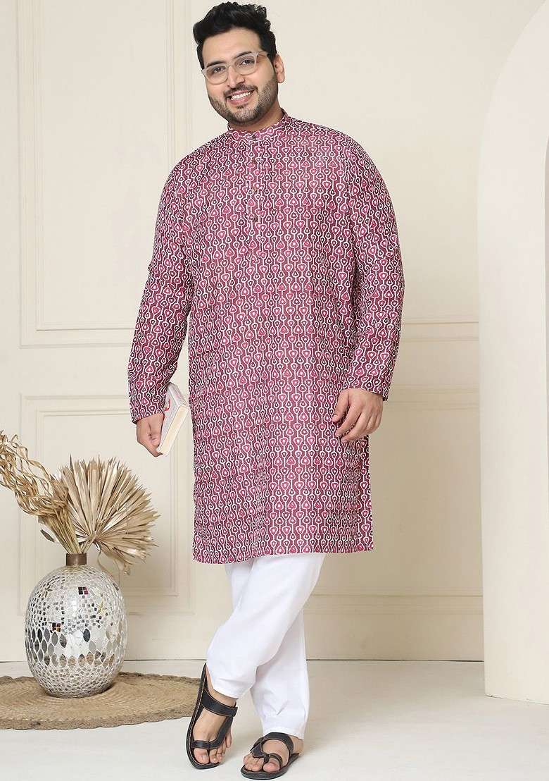 Brown Printed Poly Blend Kurta For Men - Indya