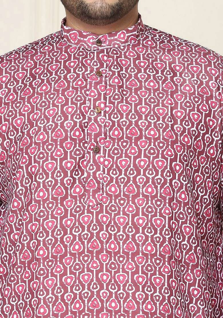 Brown Printed Poly Blend Kurta For Men - Indya