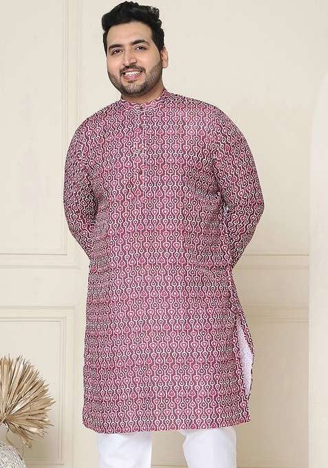 Brown Printed Poly Blend Kurta For Men