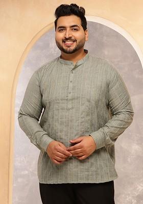 Olive Striped Cotton Kurta For Men