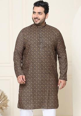 Black Ethnic Motifs Cotton Kurta For Men