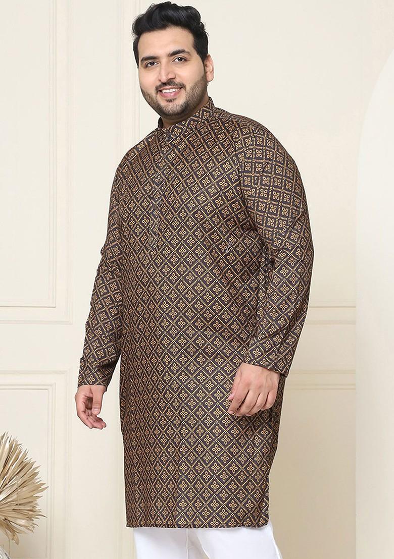 Black Ethnic Motifs Cotton Kurta For Men